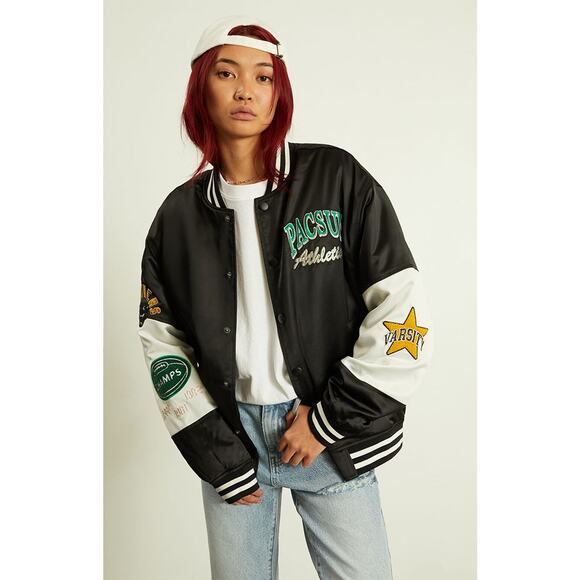 PacSun 90s Oversized Athletic Varsity Jacket Black Size XS/S - Picture 2 of 8